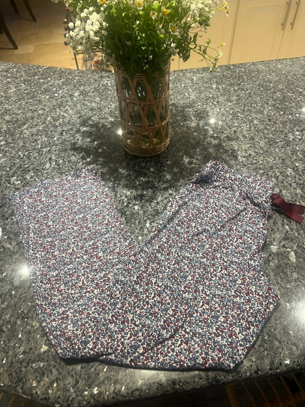 Lands' End Floral Print Pajama Pants in Blue and Maroon